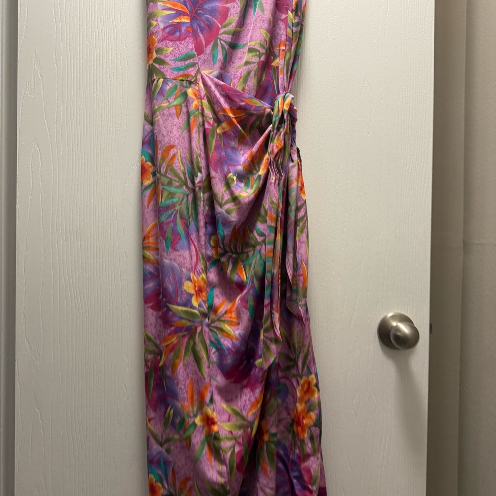 Robbie Bee Purple and Pink Floral Dress 100% Silk - Picture 2 of 8